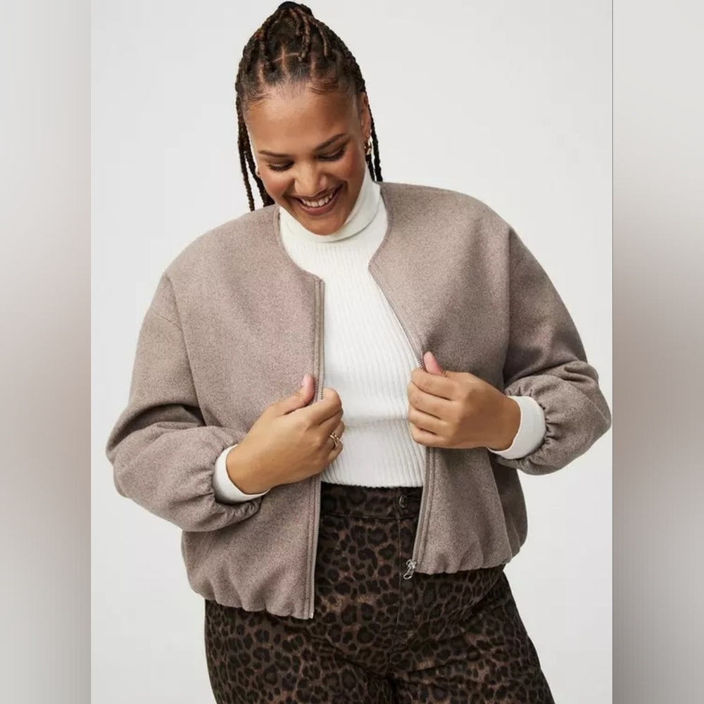 Torrid Deep Taupe Collarless Bomber Jacket, 2X